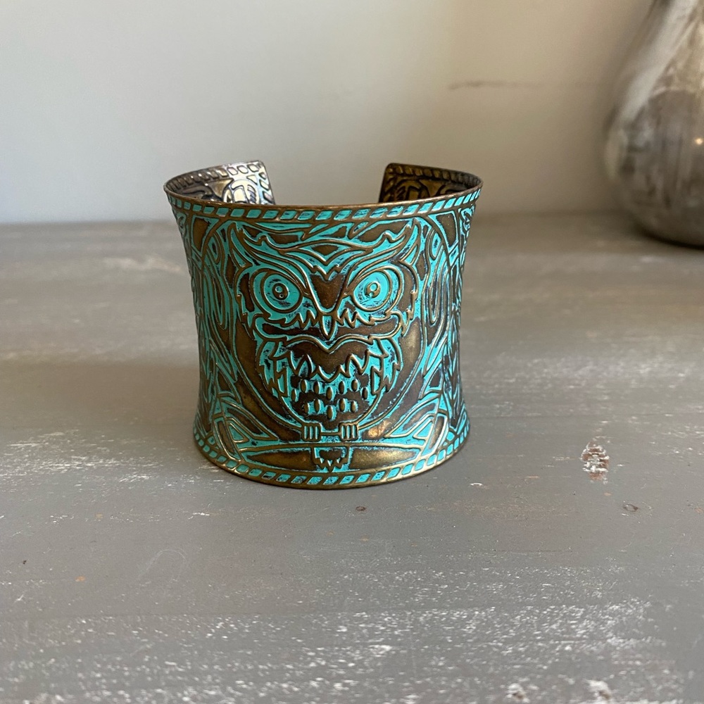 Turquoise Gold Bangle Cuff Owl Design Bracelet